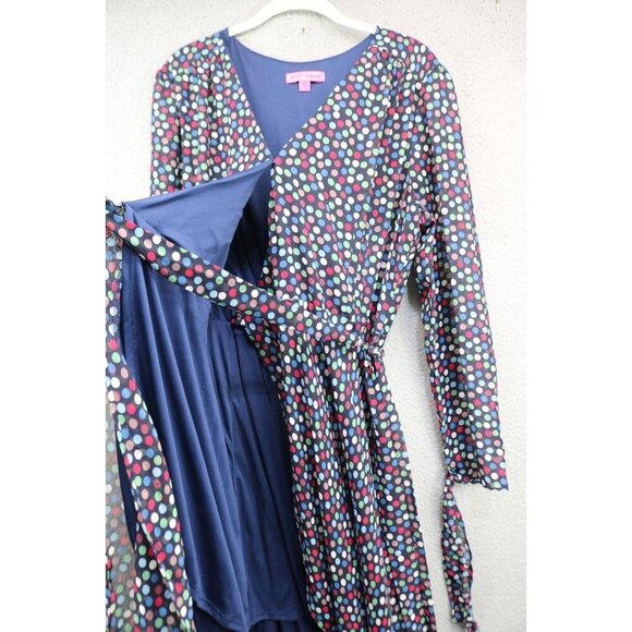 Betsy Johnson Polka Dot Long Sleeve Maxi Wrap Dress-Size 14-Fairy Grunge - Picture 6 of 14